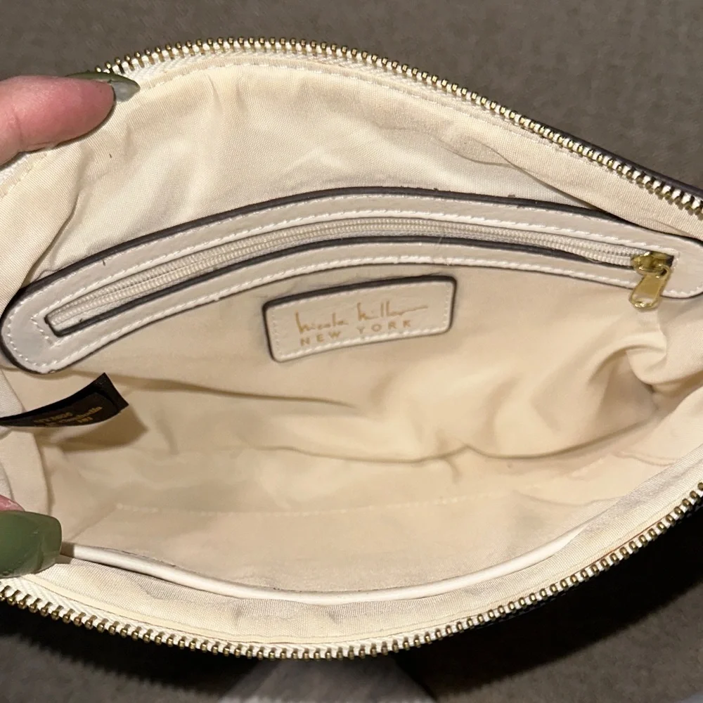 Nicole Miller Cream and Tan Crossbody Bag